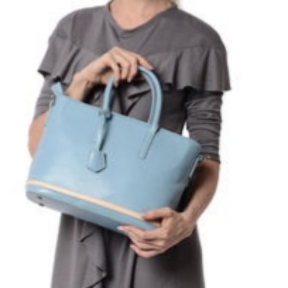 Sky Blue Zipper & Inside Snap Shoulder Bag With Handles - Picture 3 of 7